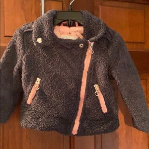 Little girls navy teddy fleece coat
